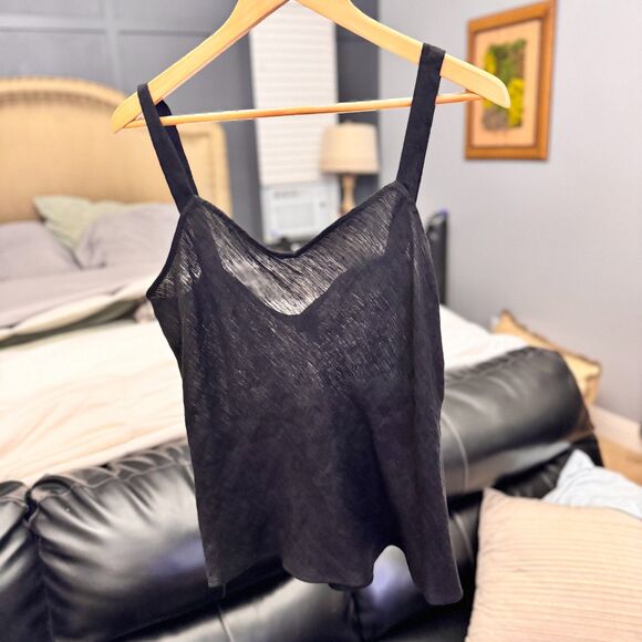 Eileen Fisher Black Linen Cotton Cami Tank Top XL – Minimalist Italian Fabric - Picture 1 of 8